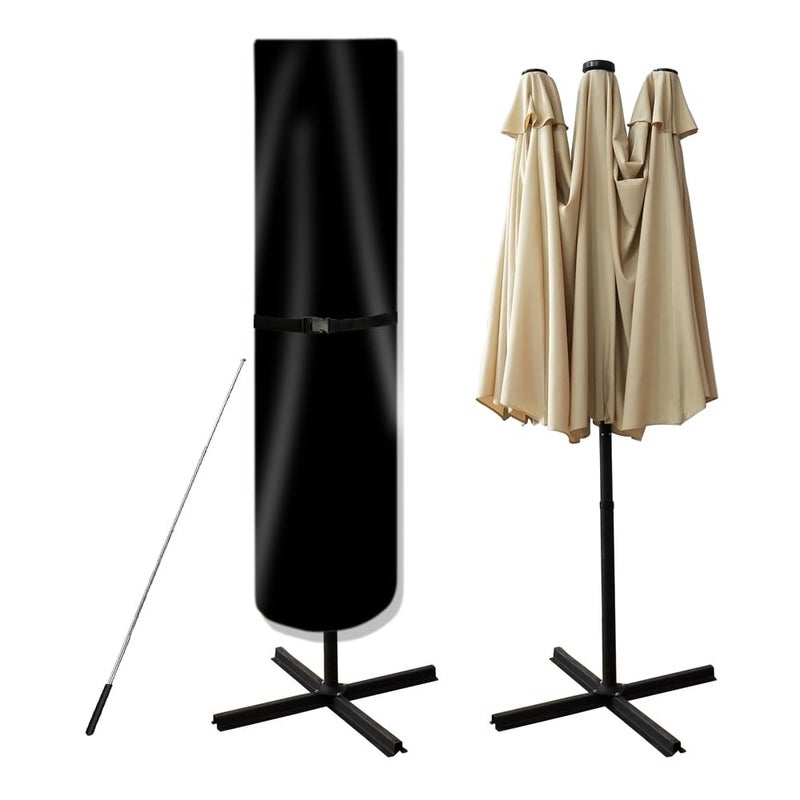 POYEE Umbrella Cover, 420D Waterproof Outdoor Patio Umbrella Cover for 7ft to 11ft Market Umbrella or 15ft Double-Sided Umbrella, Black - Image 1